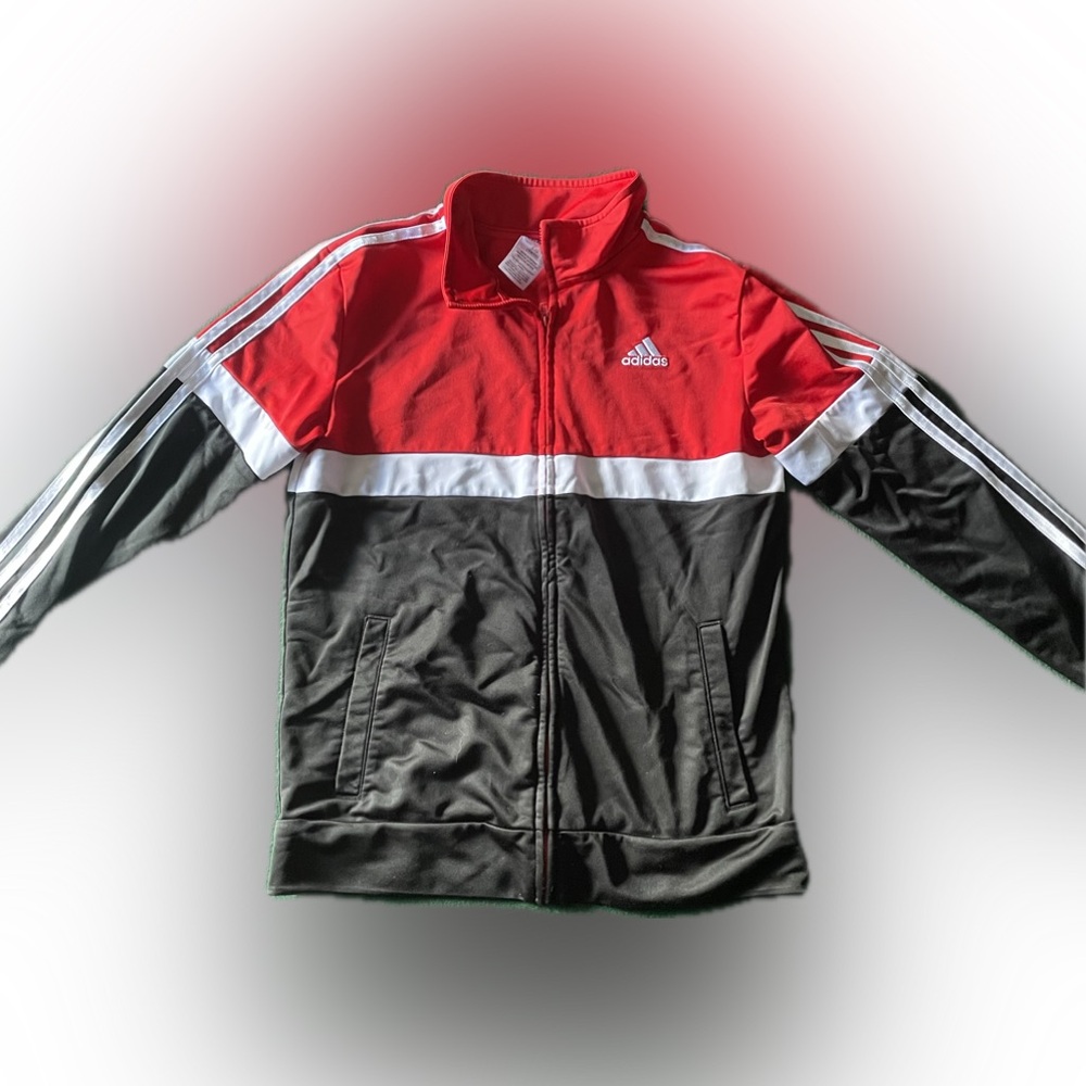 Adidas boys L light jacket. Black/red/white